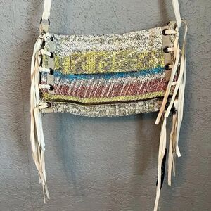 Tricot Chic Nwt Handmade Italy Taglia Jacquard Knit Clutch and Crossbody Fringe